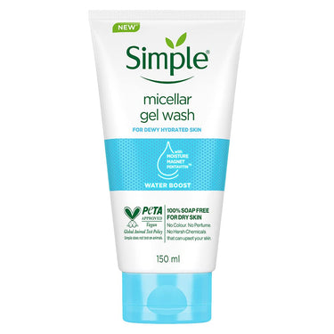Simple Water Boost Micellar Face Wash 150ml for normal to dry skin | 100% soap-free gentle cleanser for women & men